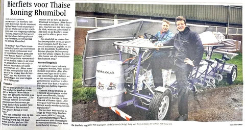 Newspaper article: Bierfiets voor Thaise koning Bhumibol